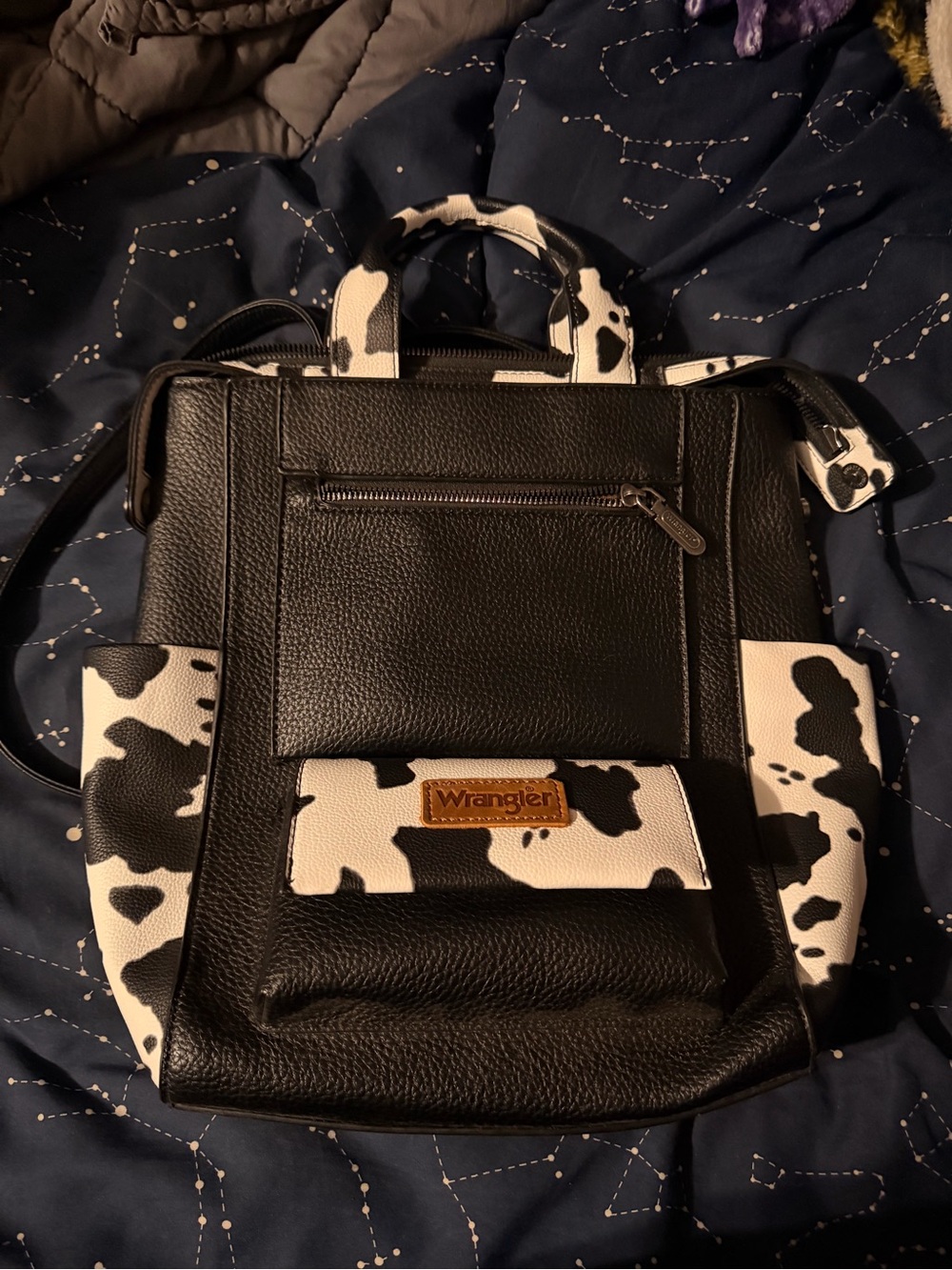 Wrangler Black and White Cowprint Backpack Bag
